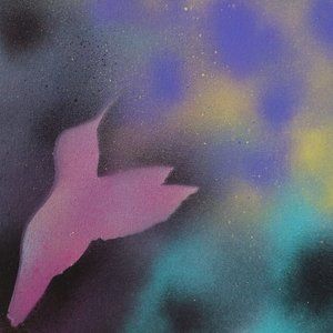 Handmade Painting of Pink Hummingbird in Yellow and Purple Flowers Abstra 14x11